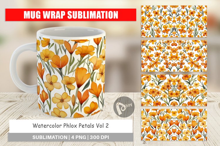 Mug Wrap Design Watercolor Phlox Petals