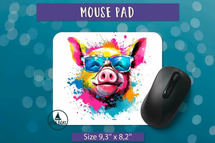 Watercolor pig png | Mouse pad sublimation design