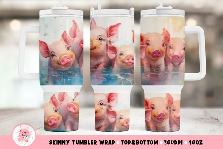 Watercolor Pig Tumbler Wrap Png | Watercolor Pig 40oz