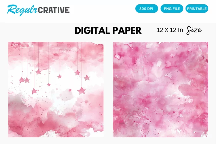Watercolor Pink Baby Nursery Digital Paper