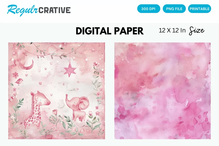 Watercolor Pink Baby Nursery Digital Paper