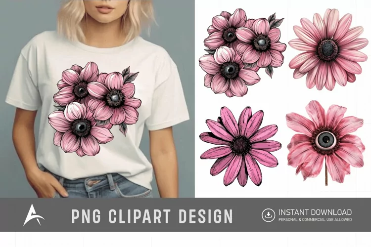 Watercolor Pink Black Eyed Susan Flower Clipart
