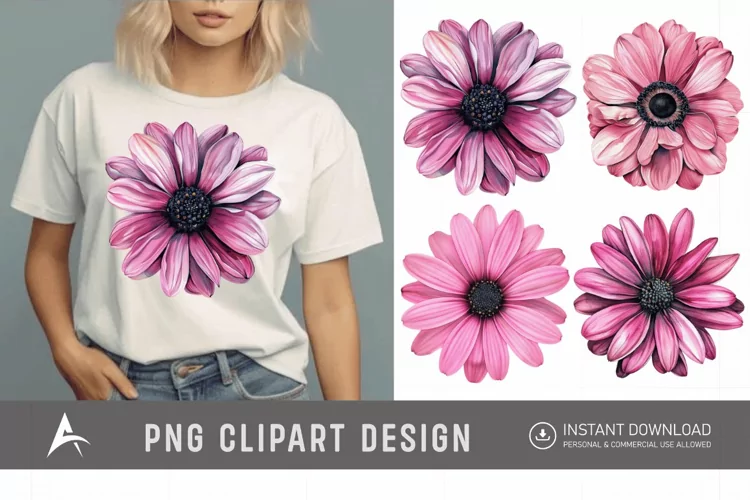 Watercolor Pink Black Eyed Susan Flower Clipart