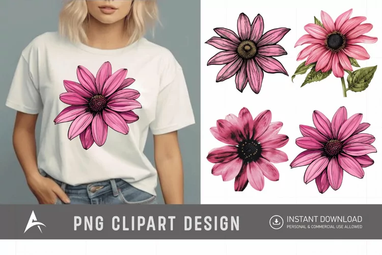 Watercolor Pink Black Eyed Susan Flower Clipart