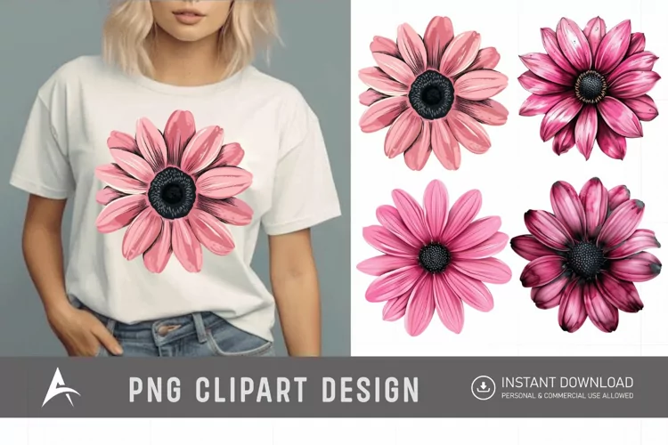 Watercolor Pink Black Eyed Susan Flower Clipart