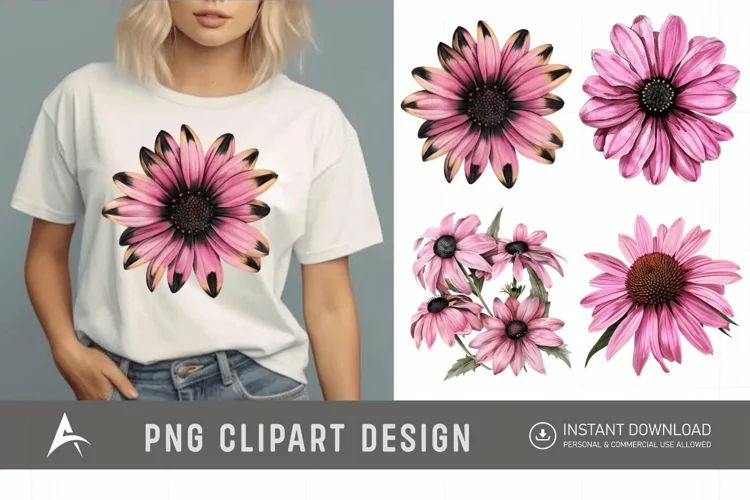Watercolor Pink Black Eyed Susan Flower Clipart