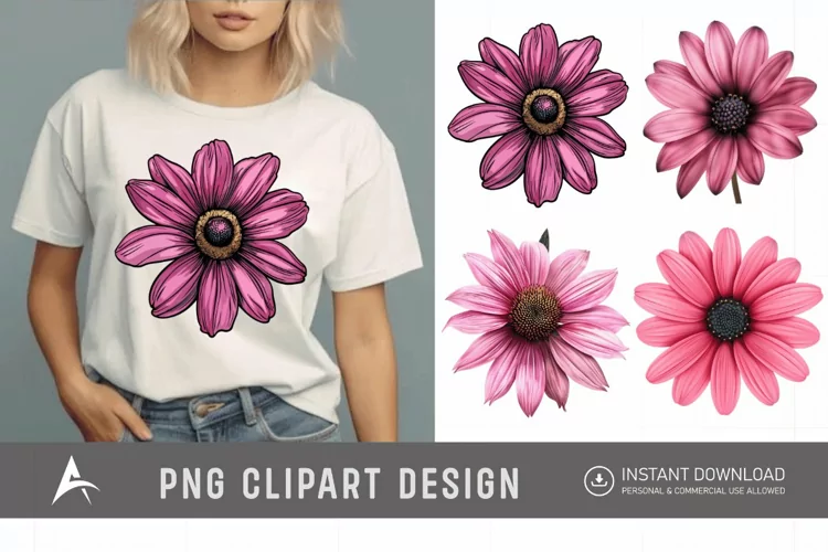 Watercolor Pink Black Eyed Susan Flower Clipart