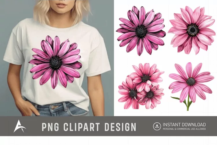 Watercolor Pink Black Eyed Susan Flower Clipart