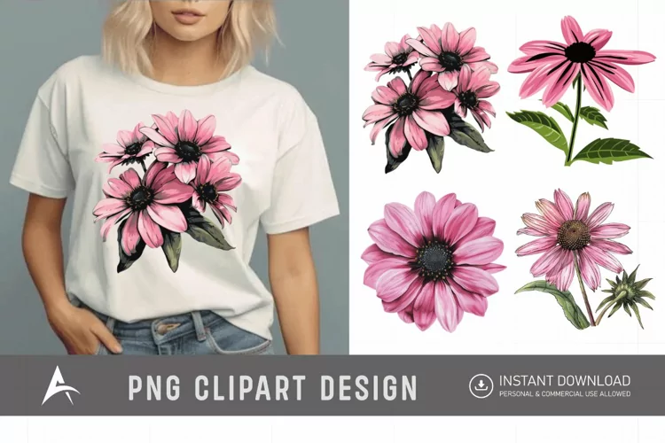 Watercolor Pink Black Eyed Susan Flower Clipart