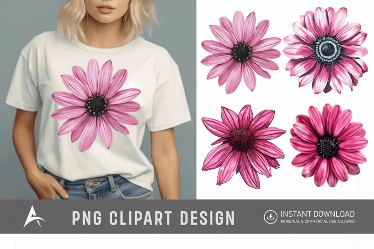 Watercolor Pink Black Eyed Susan Flower Clipart
