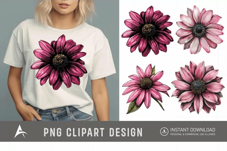 Watercolor Pink Black Eyed Susan Flower Clipart
