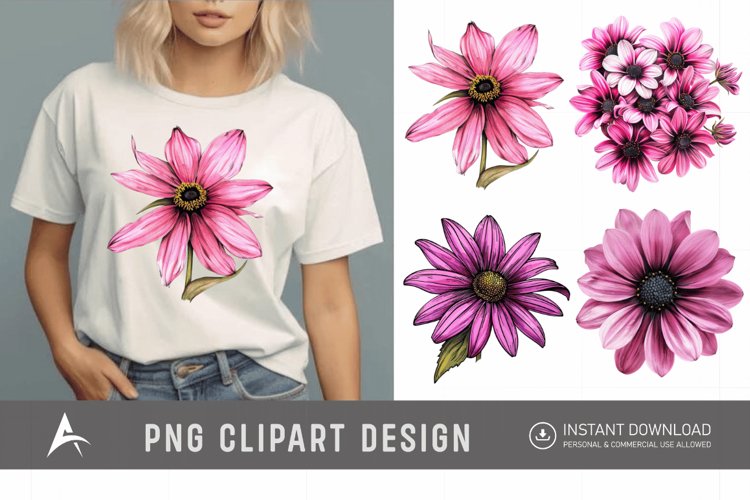 Watercolor Pink Black Eyed Susan Flower Clipart