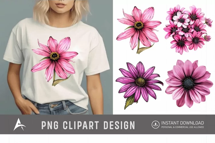 Watercolor Pink Black Eyed Susan Flower Clipart