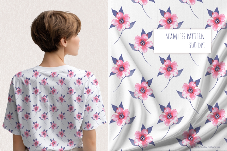 Pink and Blue Floral Seamless Pattern