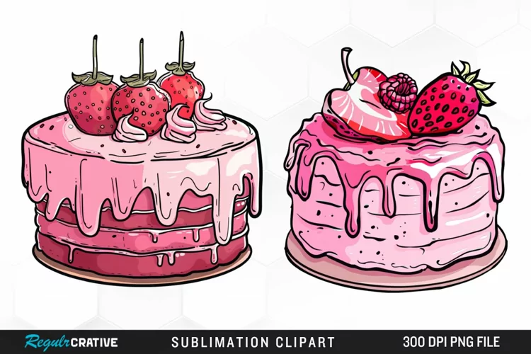 Watercolor Pink Cake Image Clipart