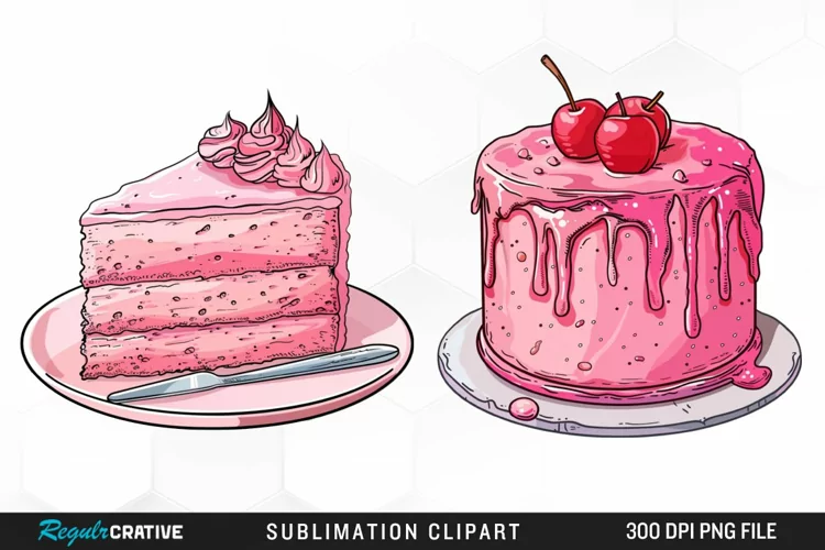 Watercolor Pink Cake Image Clipart
