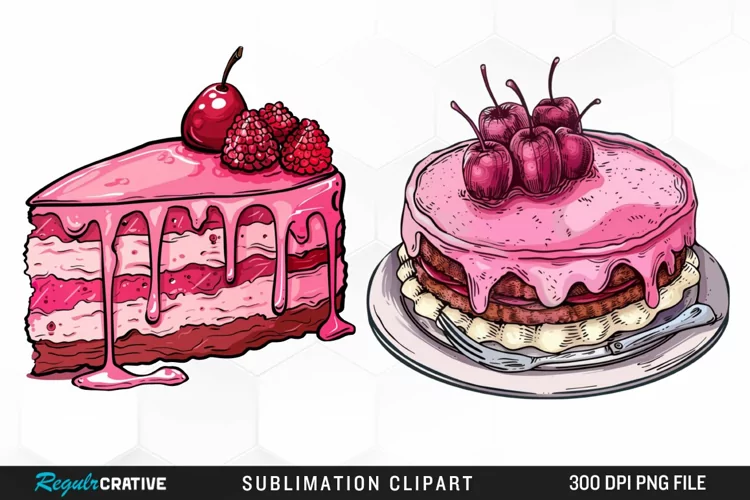 Watercolor Pink Cake Image Clipart
