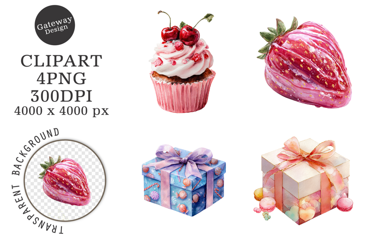 Watercolor Pink Candy Clipart