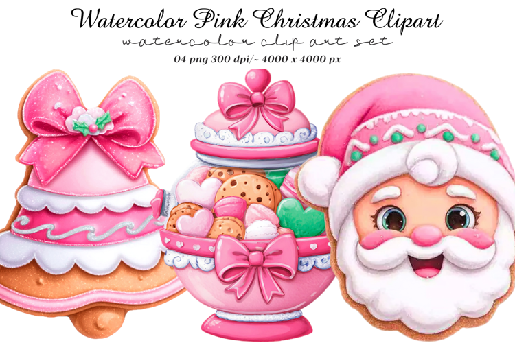 Watercolor Pink Christmas Clipart