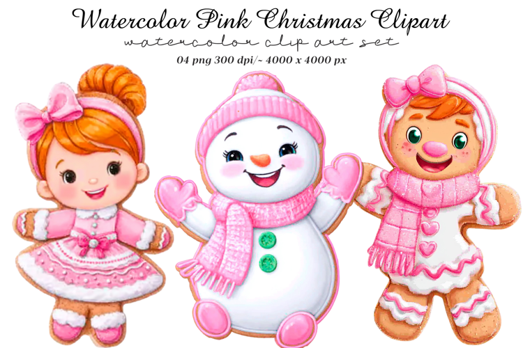 Watercolor Pink Christmas Clipart