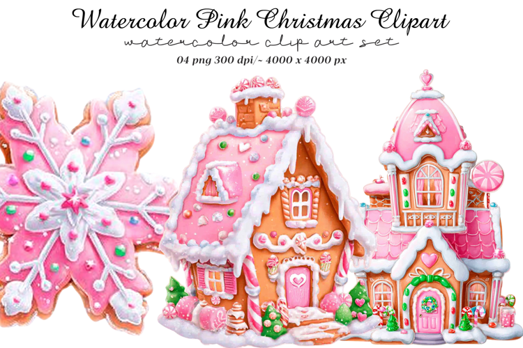 Watercolor Pink Christmas Clipart