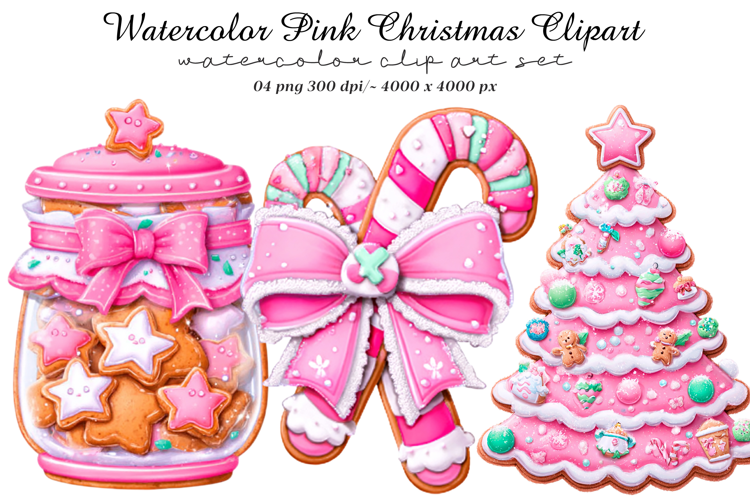 Watercolor Pink Christmas Clipart