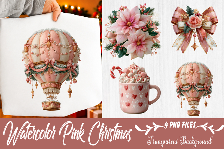 watercolor pink christmas clipart
