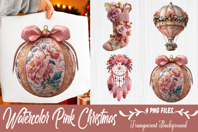 watercolor pink christmas clipart