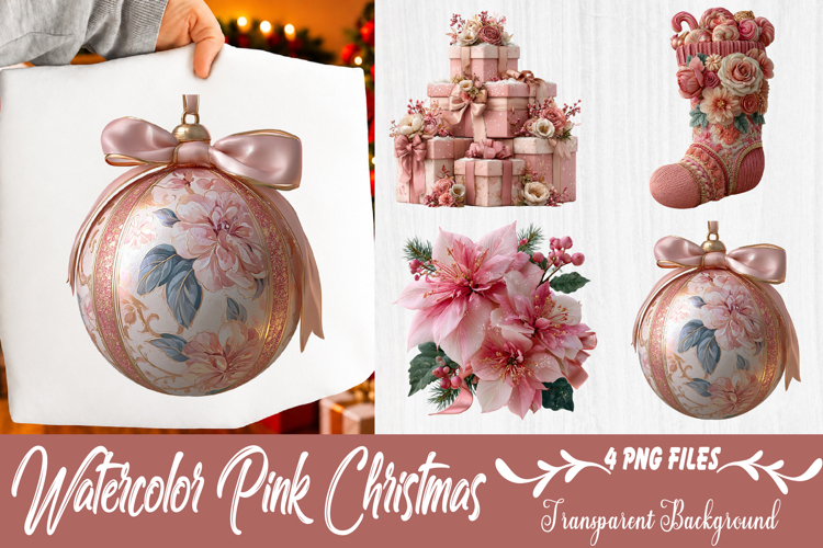 watercolor pink christmas clipart