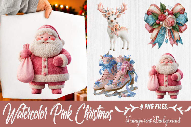 watercolor pink christmas clipart