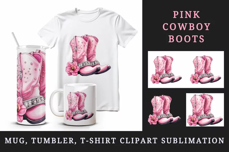Cowboy boots tumbler, mug wrap, clipart sublimation design