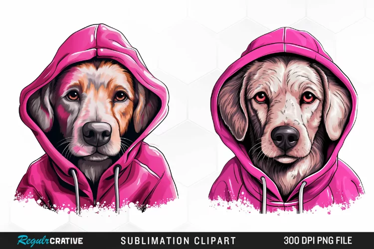 Watercolor Pink Dog Hoodie Image Clipart