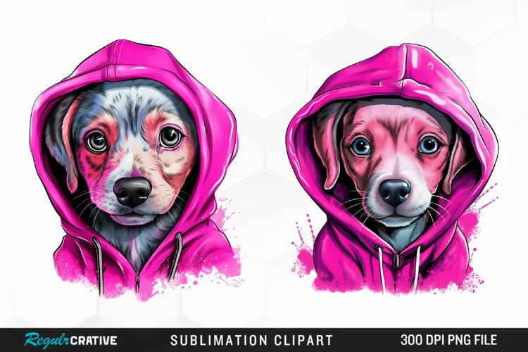 Watercolor Pink Dog Hoodie Design Clipart