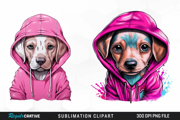 Watercolor Pink Dog Hoodie Image Clipart