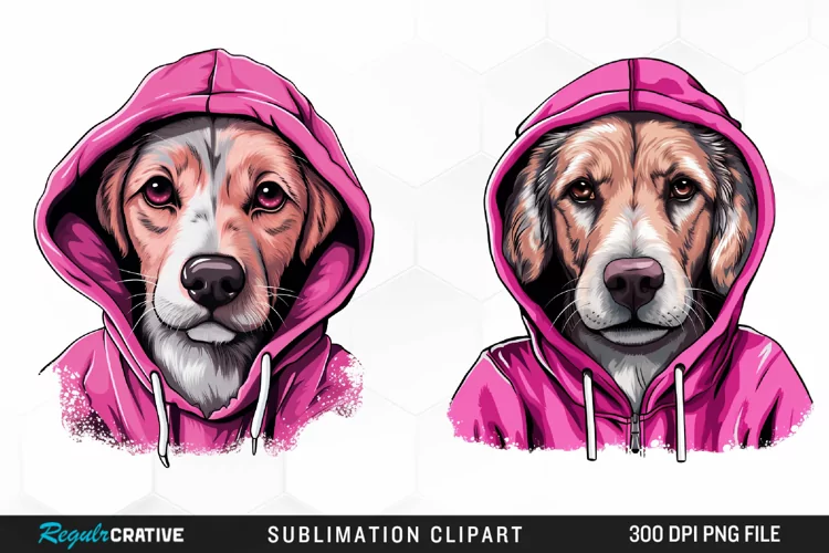 Watercolor Pink Dog Hoodie Design Clipart
