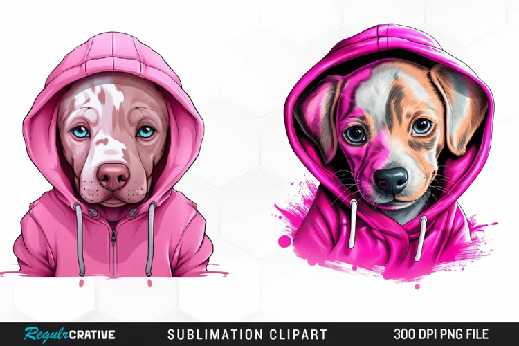 Watercolor Pink Dog Hoodie Design Clipart