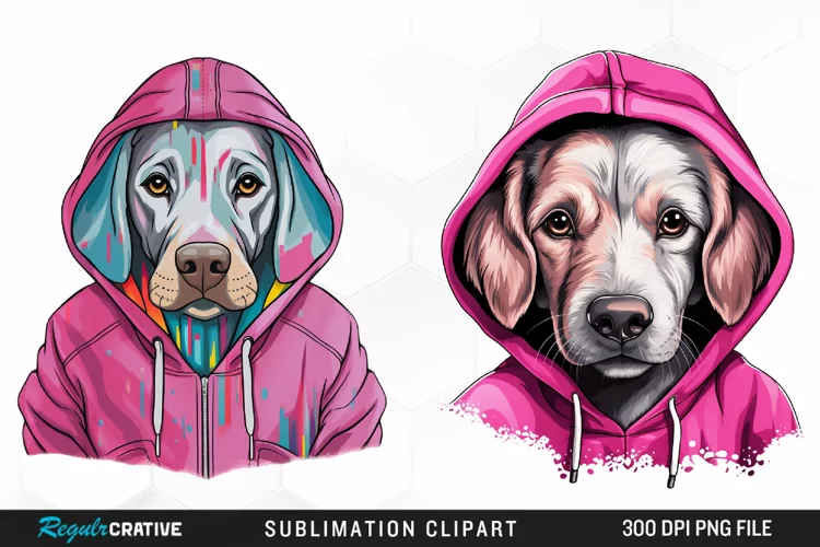 Watercolor Pink Dog Hoodie Design Clipart