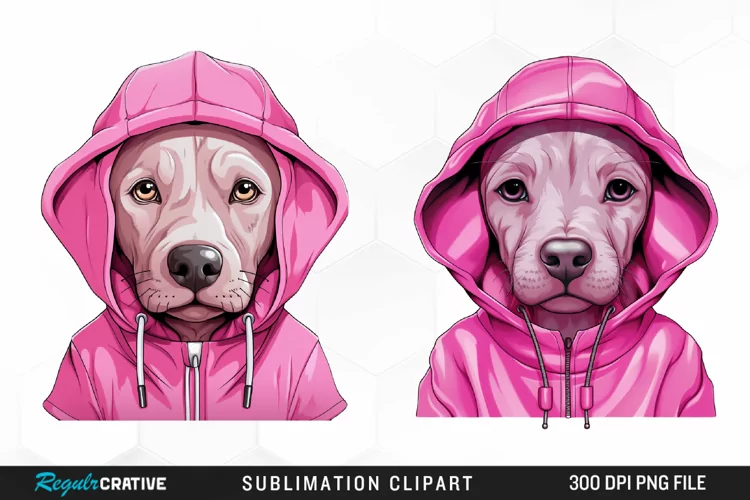 Watercolor Pink Dog Hoodie Image Clipart
