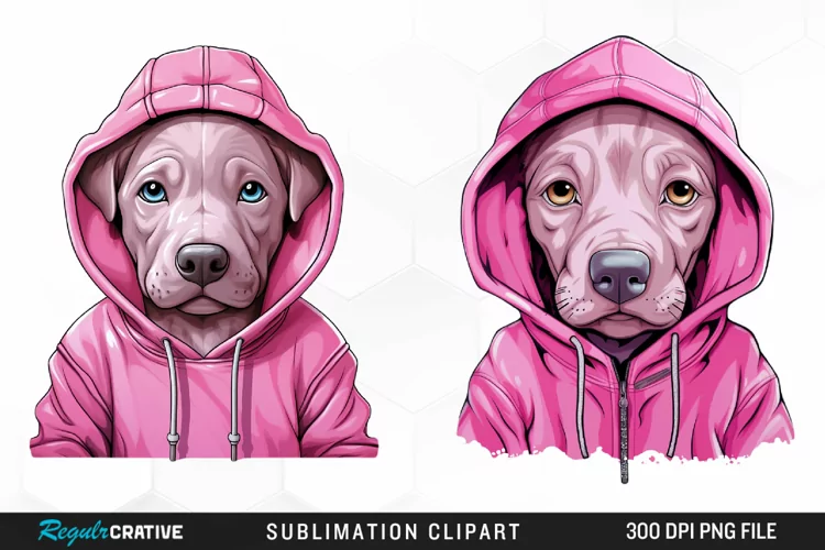 Watercolor Pink Dog Hoodie Design Clipart