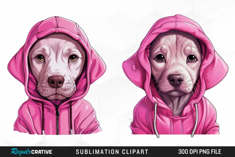 Watercolor Pink Dog Hoodie Design Clipart