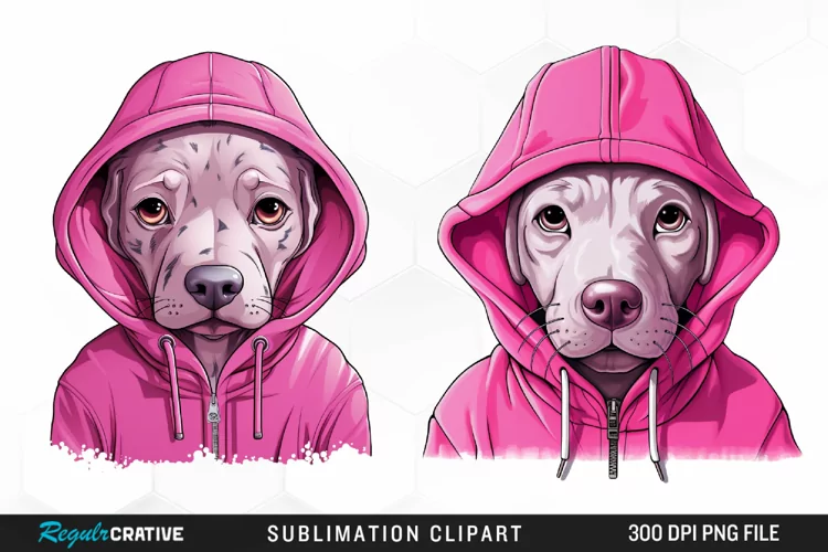 Watercolor Pink Dog Hoodie Design Clipart