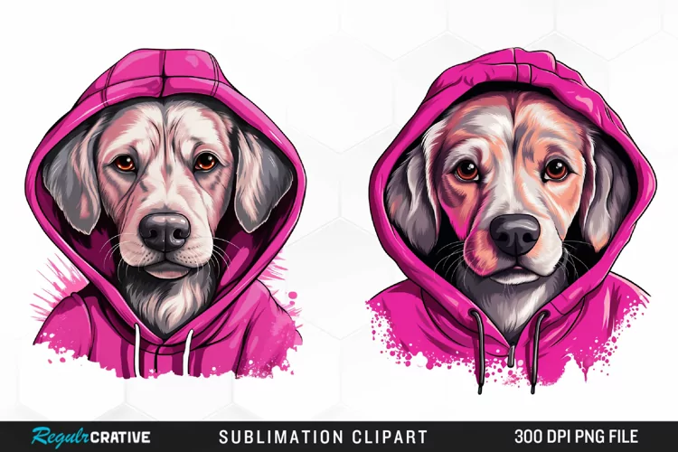 Watercolor Pink Dog Hoodie Design Clipart