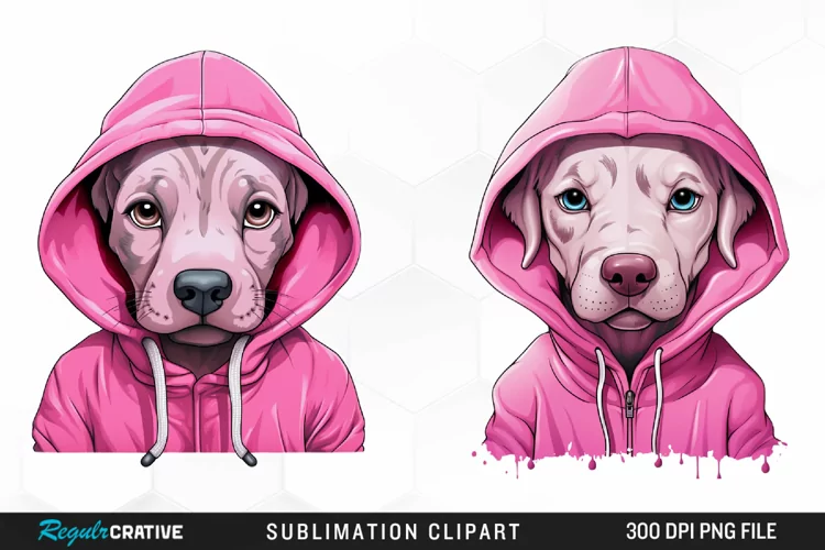 Watercolor Pink Dog Hoodie Image Clipart