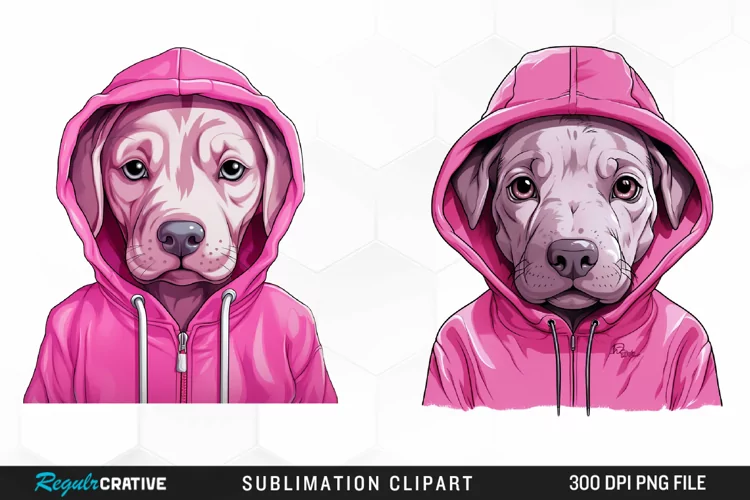 Watercolor Pink Dog Hoodie Image Clipart