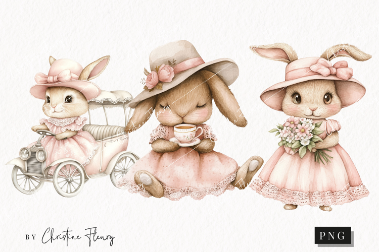 Watercolor Pink Elegant Bunny Clipart | Spring PNG