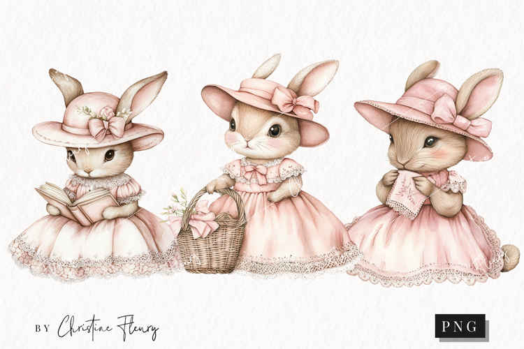 Watercolor Pink Elegant Bunny Clipart | Spring PNG