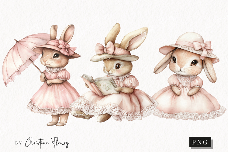 Watercolor Pink Elegant Bunny Clipart | Spring PNG
