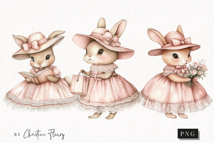 Watercolor Pink Elegant Bunny Clipart | Spring PNG