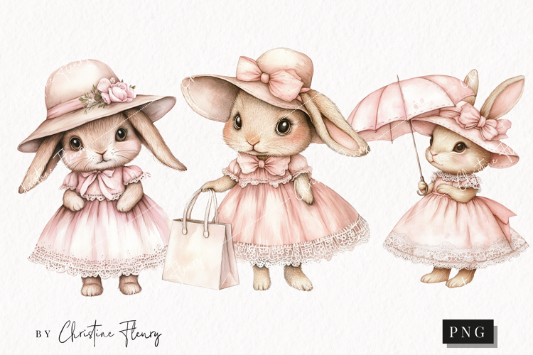 Watercolor Pink Elegant Bunny Clipart | Spring PNG