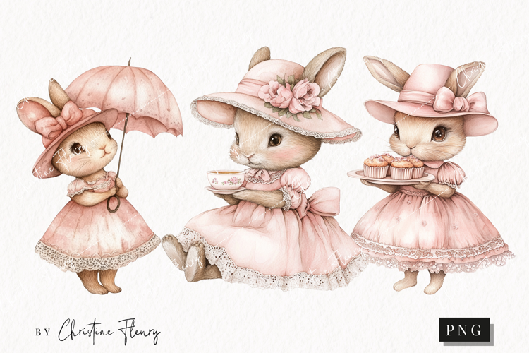 Watercolor Pink Elegant Bunny Clipart | Spring PNG